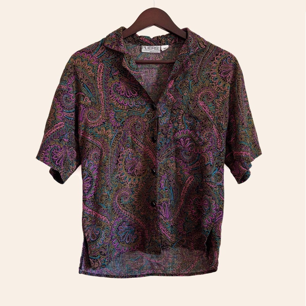 Vintage Paisley Button-Up Blouse Made in USA